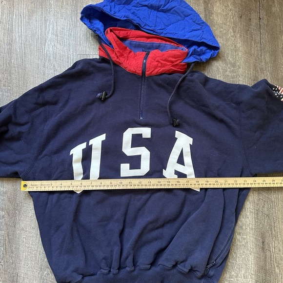 Polo Ralph Lauren Sweatshirt Mens Medium USA Flag Superman Fleece Stadium 90s ++ - Picture 8 of 10